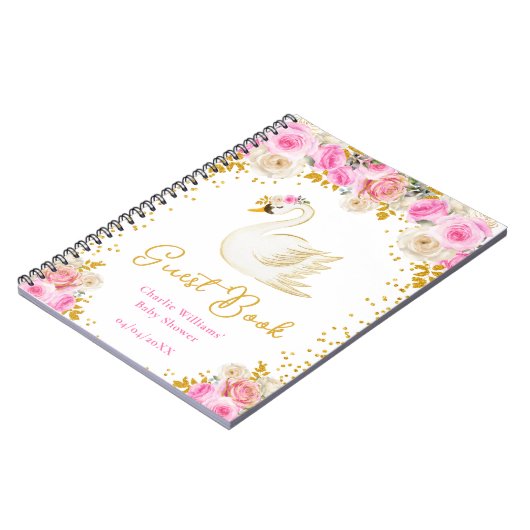 Swan Pink Gold Rose Baby Showroom Gästebuch Notizblock (Linke Seite)