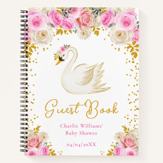 Swan Pink Gold Rose Baby Showroom Gästebuch Notizblock (Vorderseite)