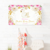 Swan Pink Gold Rose Kinderdusche Willkommen Banner (Insitu)