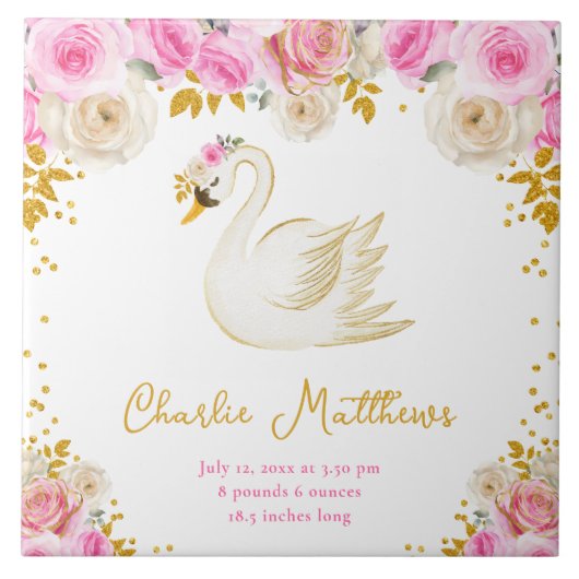 Swan Pink und Gold Rose Birnenstatistik Fliese (Vorderseite)