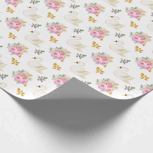 Swan Pink und Gold Rose Geschenkpapier (Ecke)