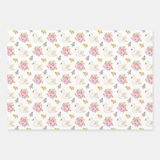 Swan Pink und Gold Rose Geschenkpapier Set (Vorderseite 3)