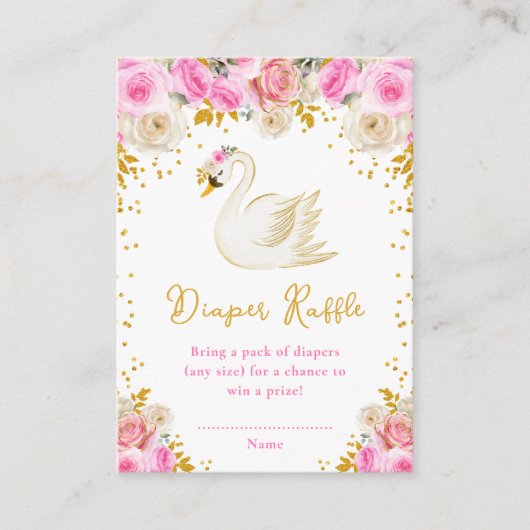 Swan Pink und Gold Rose Windeln Raffel Begleitkarte (Vorderseite)