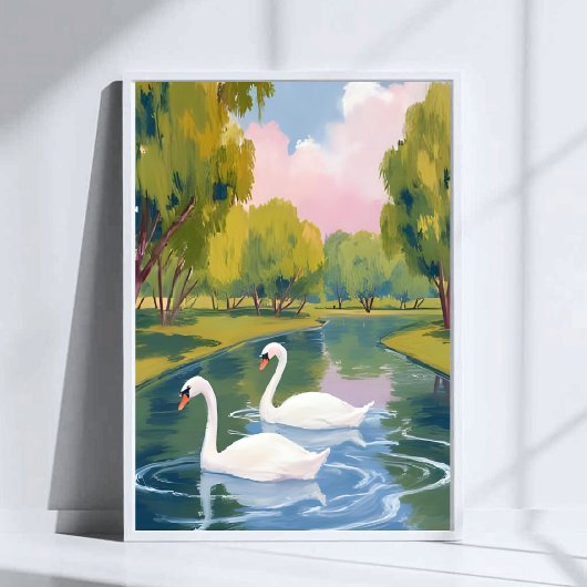 Swan Pond Boston Common Massachusetts Watercolor Poster