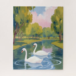 Swan Pond Boston Common Massachusetts Watercolor Puzzle