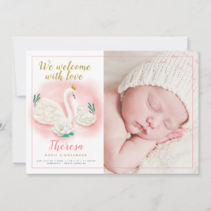 Swan Pond Gold Baby Girl Pink Geburtsankündigung Ankündigung