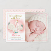 Swan Pond Gold Baby Girl Pink Geburtsankündigung Ankündigung (Vorne/Hinten)