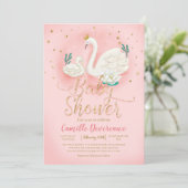 Swan Pond Gold Glitzer Pink Baby Dusche Einladung (Stehend Vorderseite)