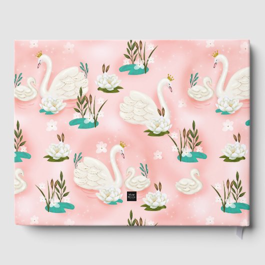 Swan Pond Gold Pink Baby Dusche Baby Dusche Gästebuch (Rückseite)