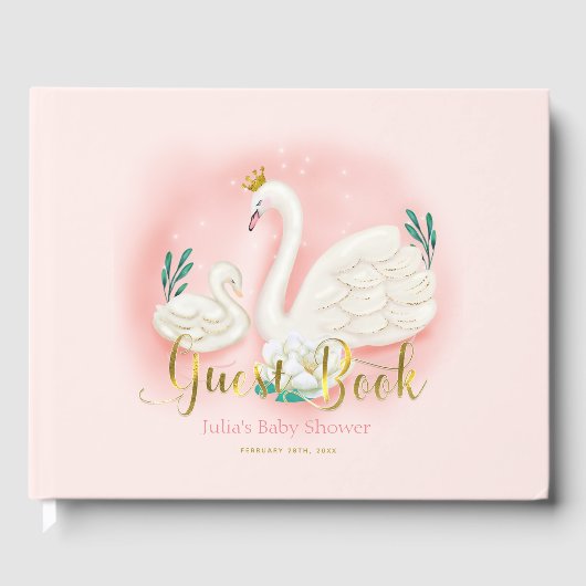 Swan Pond Gold Pink Baby Dusche Baby Dusche Gästebuch (Vorderseite)