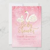Swan Pond Gold Pink Baby Dusche Einladung (Vorderseite)