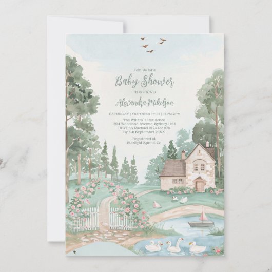 Swan Princess Baby Shower Einladung (Vorderseite)