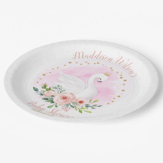 Swan Princess Babydusche Papierplatte Pappteller (Schrägansicht)