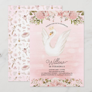 Swan Princess Ballerina Girl Geburtstagsparty Einladung