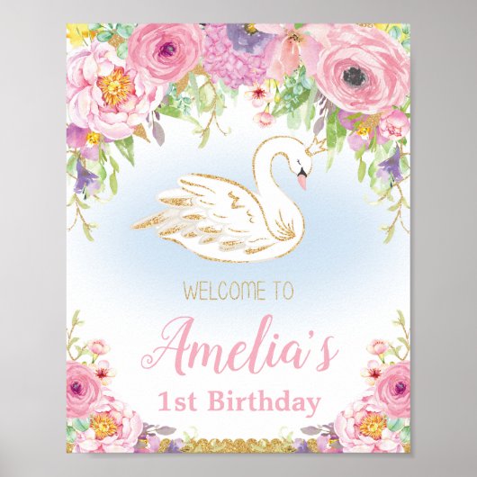 Swan Princess Birthday Welcome Sign Poster (Vorne)