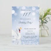 Swan Princess Blue Glitter Winter Girls Birthday Einladung (Stehend Vorderseite)