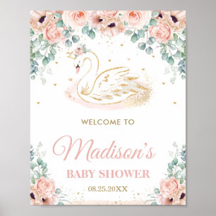Swan Princess Blush Bloral Baby Dusche Willkommen Poster