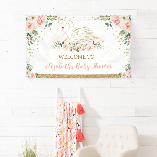 Swan Princess Blush Pink Floral Baby Hintergrund Banner (Insitu)
