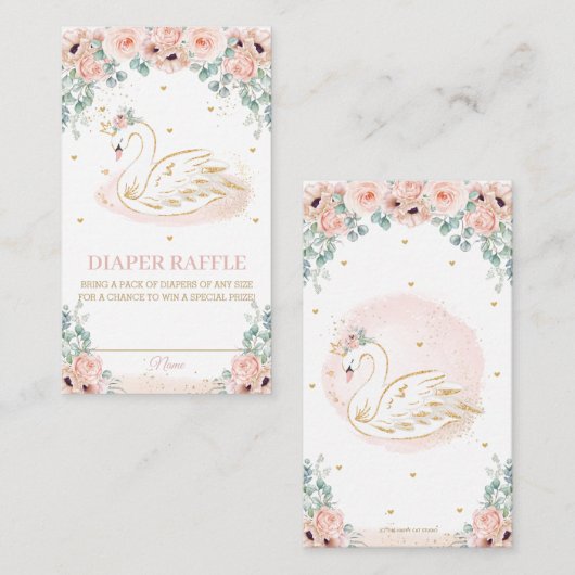 Swan Princess Blush Pink Floral Diaper Raffel Begleitkarte (Vorne/Hinten)