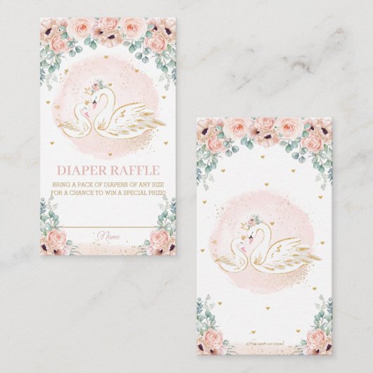 Swan Princess Blush Pink Floral Diaper Raffle Encl Begleitkarte (Vorne/Hinten)