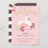 Swan Princess Florals & Greenery Girl Babydusche Einladung (Vorne/Hinten)