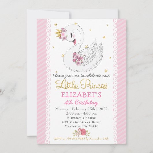 Swan Princess Geburtstagsparty Einladung (Vorderseite)