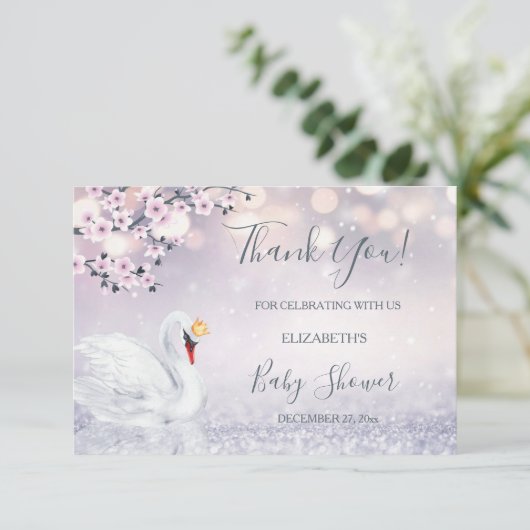 Swan Princess | Girl Baby Dusche Dankeskarte (Stehend Vorderseite)