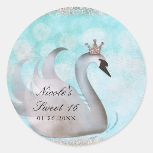 Swan Princess Glitzer Birthday Party Custom Bevorz Runder Aufkleber