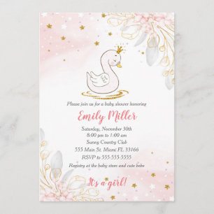 Swan Princess Gold Rosa Baby Dusche Einladung
