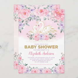 Swan Princess Lavender Pink Peonies Baby Dusche Einladung