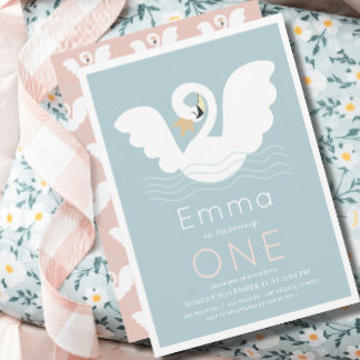 Swan Princess Modern Blue Girl 1. Geburtstag Einladung