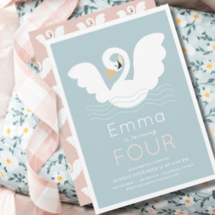 Swan Princess Modern Blue Girl Birthday Einladung