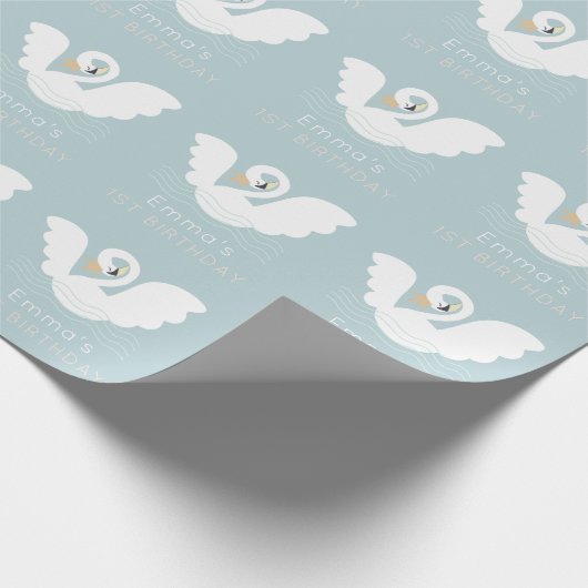 Swan Princess Modern Blue Girl Birthday Geschenkpapier (Ecke)