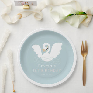 Swan Princess Modern Blue Girl Birthday Pappteller