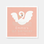 Swan Princess Modern Pink Girl Geburtstag Serviette (Vorderseite)