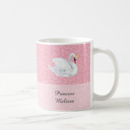 Swan Princess Monogram Pink Glitzer Kaffee Tasse (Rechts)