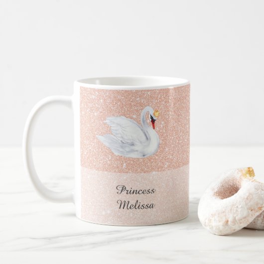 Swan Princess Monogram Rose Gold Glitzer Monogram Kaffeetasse (Mit Donut)