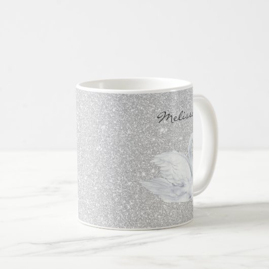 Swan Princess Monogram Silver Glitzer Kaffeetasse (VorderseiteRechts)
