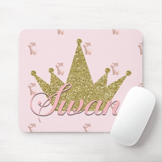 Swan Princess Pink & Gold Glitzer Crown Glam Mousepad (Mit Mouse)
