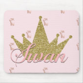 Swan Princess Pink & Gold Glitzer Crown Glam Mousepad (Vorne)