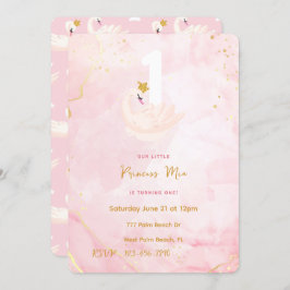 Swan Princess Pink & Gold Wasserfarbe 1. Geburtsta Einladung