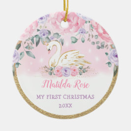 Swan Princess Pink Lila Baby Erstes Weihnachtsfest Keramik Ornament
