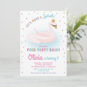 Swan Princess Pool Party Birthday Girl Floatie Einladung (Stehend Vorderseite)