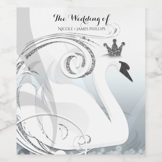 Swan Princess Silver & White Elegante Custom Wine Weinetikett (Einzelnes Label)