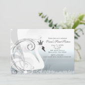 Swan Princess Silver & White Elegante Einladung (Stehend Vorderseite)