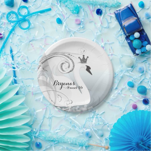Swan Princess Silver & White Elegantes Party Pappteller (Party)