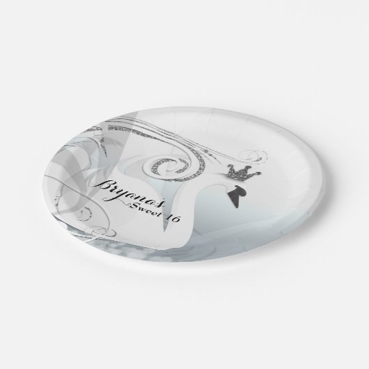 Swan Princess Silver & White Elegantes Party Pappteller (Schrägansicht)