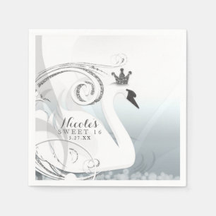 Swan Princess Silver & White Elegantes Party Serviette
