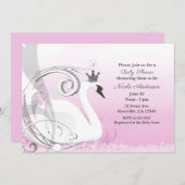 Swan Princess Silver White Pink Baby Dusche Einladung (Vorne/Hinten)