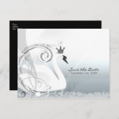 Swan Princess Silver & White Save the Date Ankündigungspostkarte (Vorne/Hinten)
